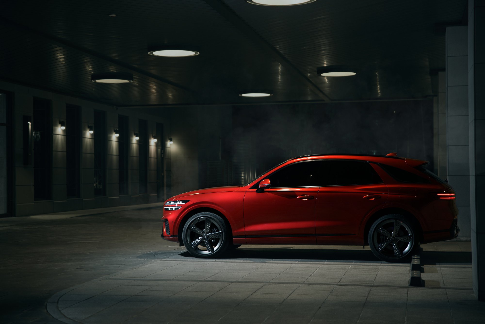 Red Car Parked in the Garage